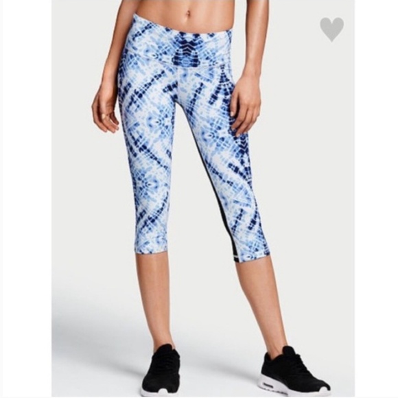 Victoria's Secret Pants - VSX Knockout Crop Yoga Pant Black Blue Tie Dye